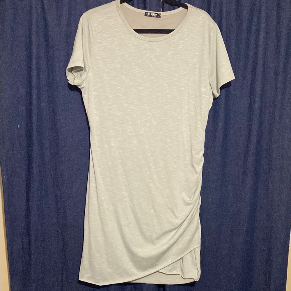 Women's Light Gray/Green Ruched T-Shirt Dress